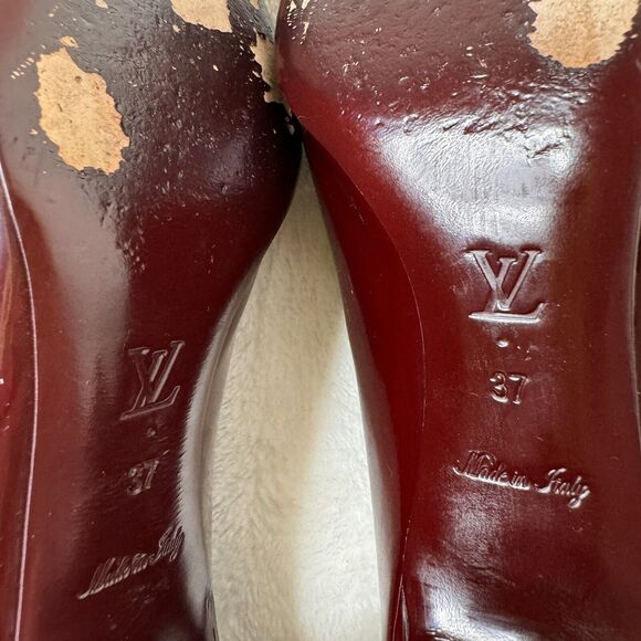 Louis Vuitton Shoes Pumps Patent Leather Burgundy Wine Loafer Size 37 Office - Picture 12 of 13